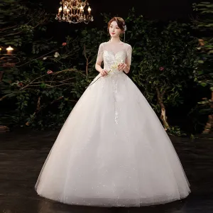 White Wedding Dress Short Sleeves Sequined marriage wedding gowns