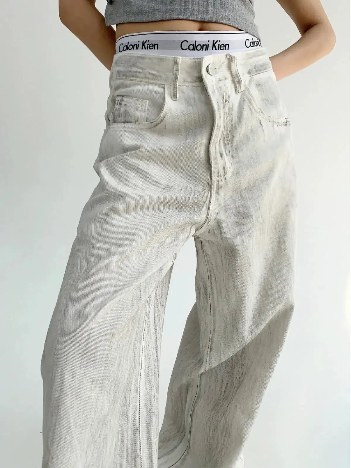 White Wide-Leg Denim Pants