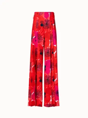 Wide Pleated Pants with Poppy Print