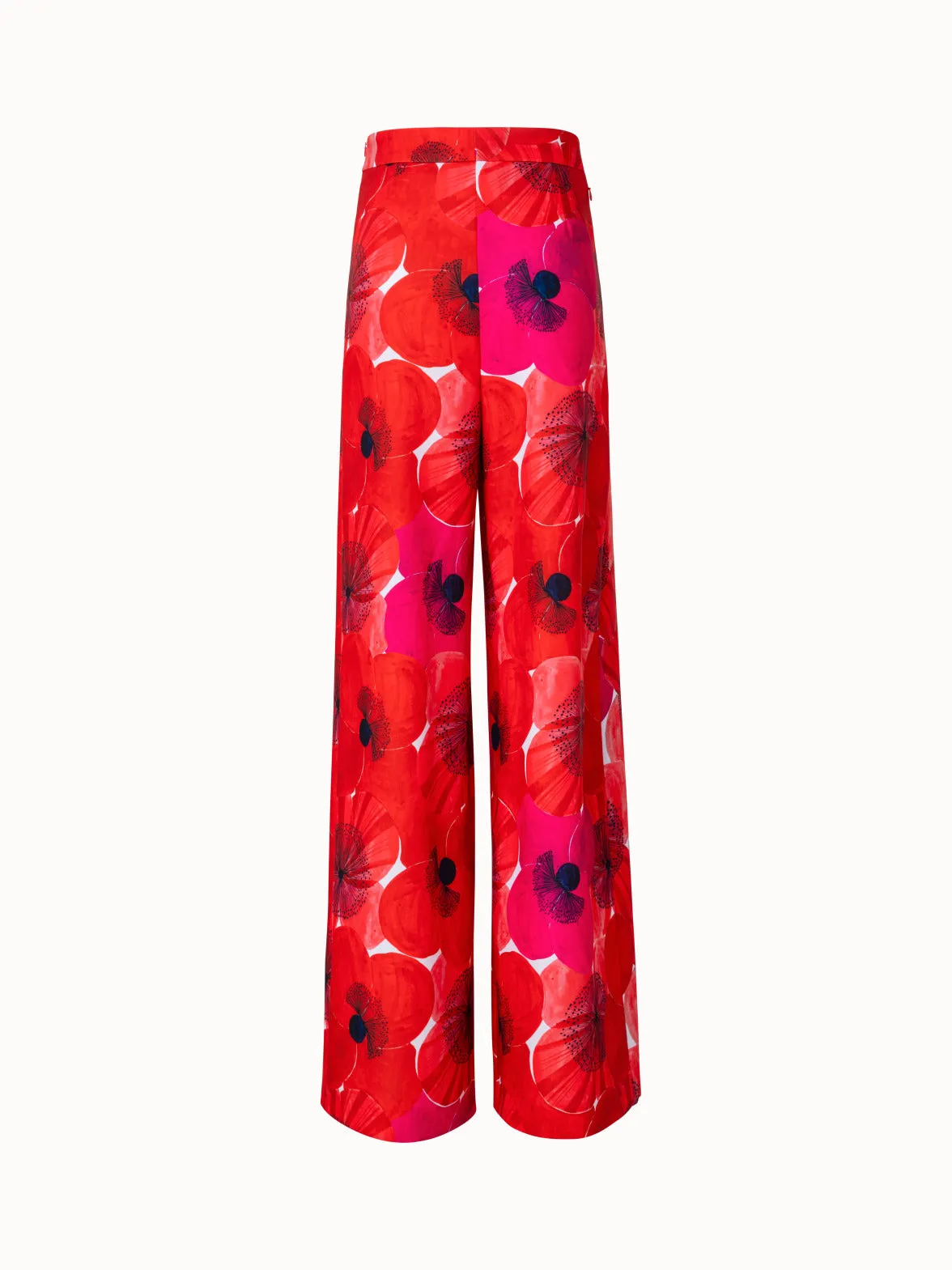 Wide Pleated Pants with Poppy Print