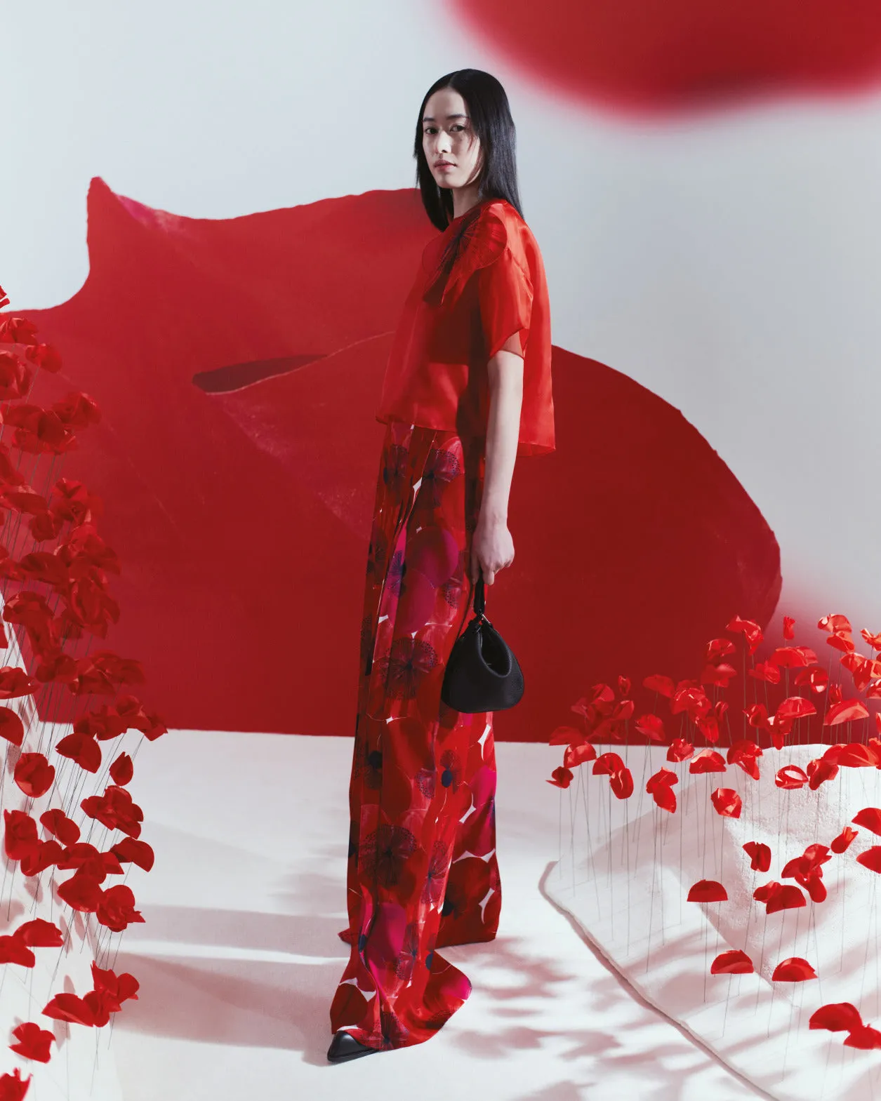 Wide Pleated Pants with Poppy Print
