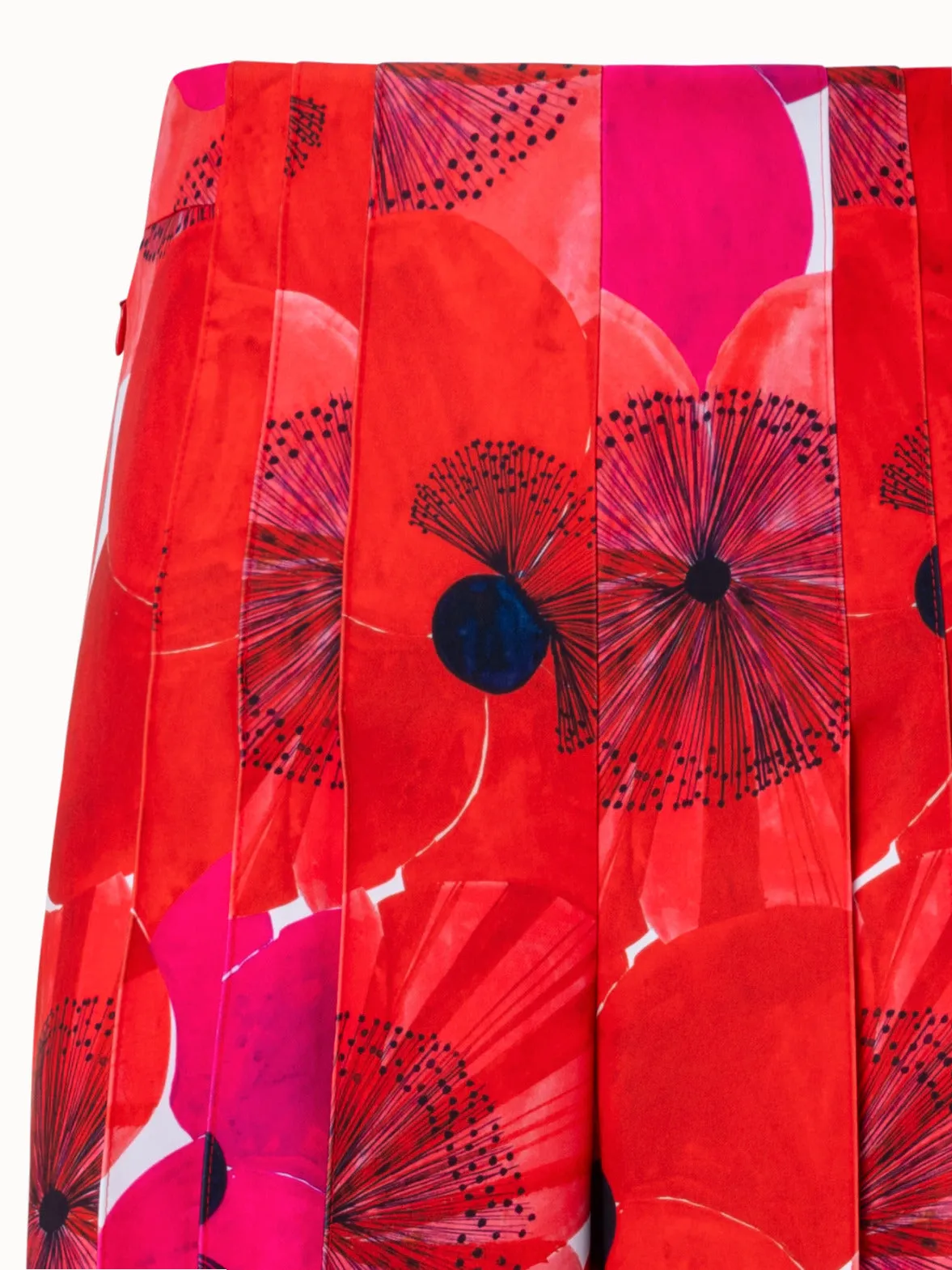 Wide Pleated Pants with Poppy Print