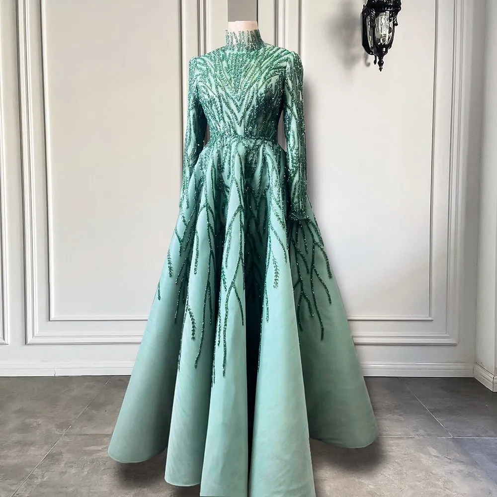 Women Arabic Style Organza Evening Dresses 2022