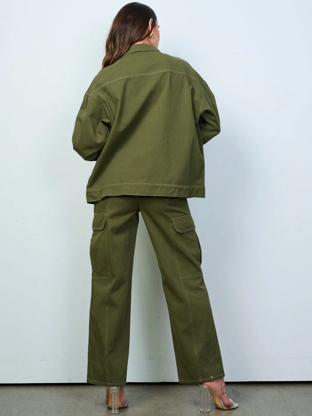 WOMEN'S BUTTON CLOSURE POCKETS WIDE LEG DENIM PANTS