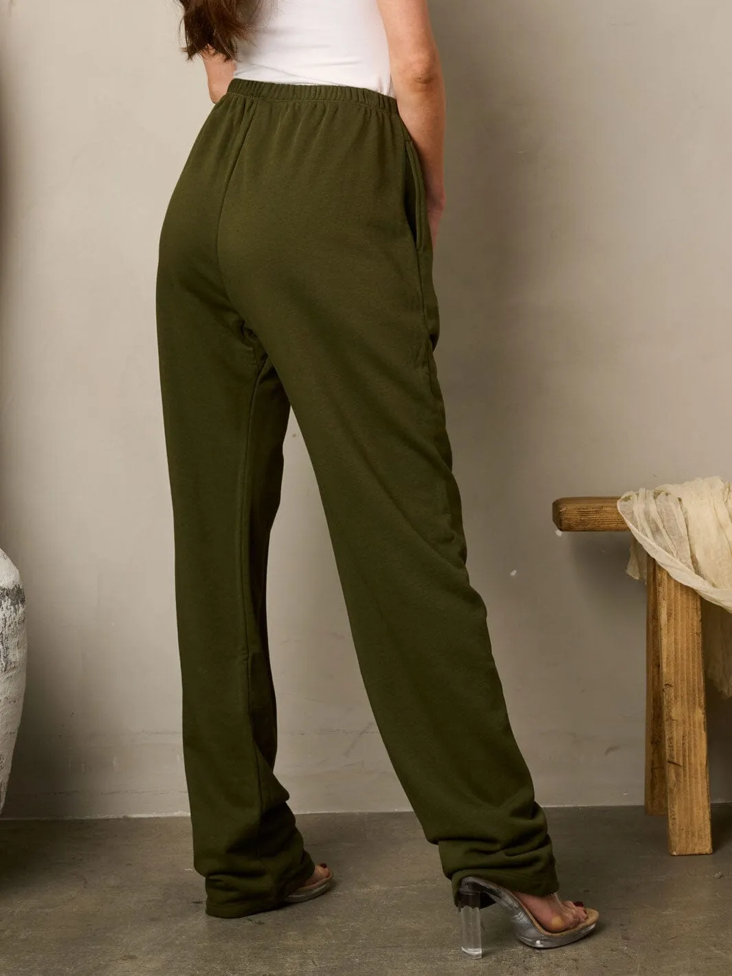 WOMEN'S ELASTIC WAIST POCKETS PANTS