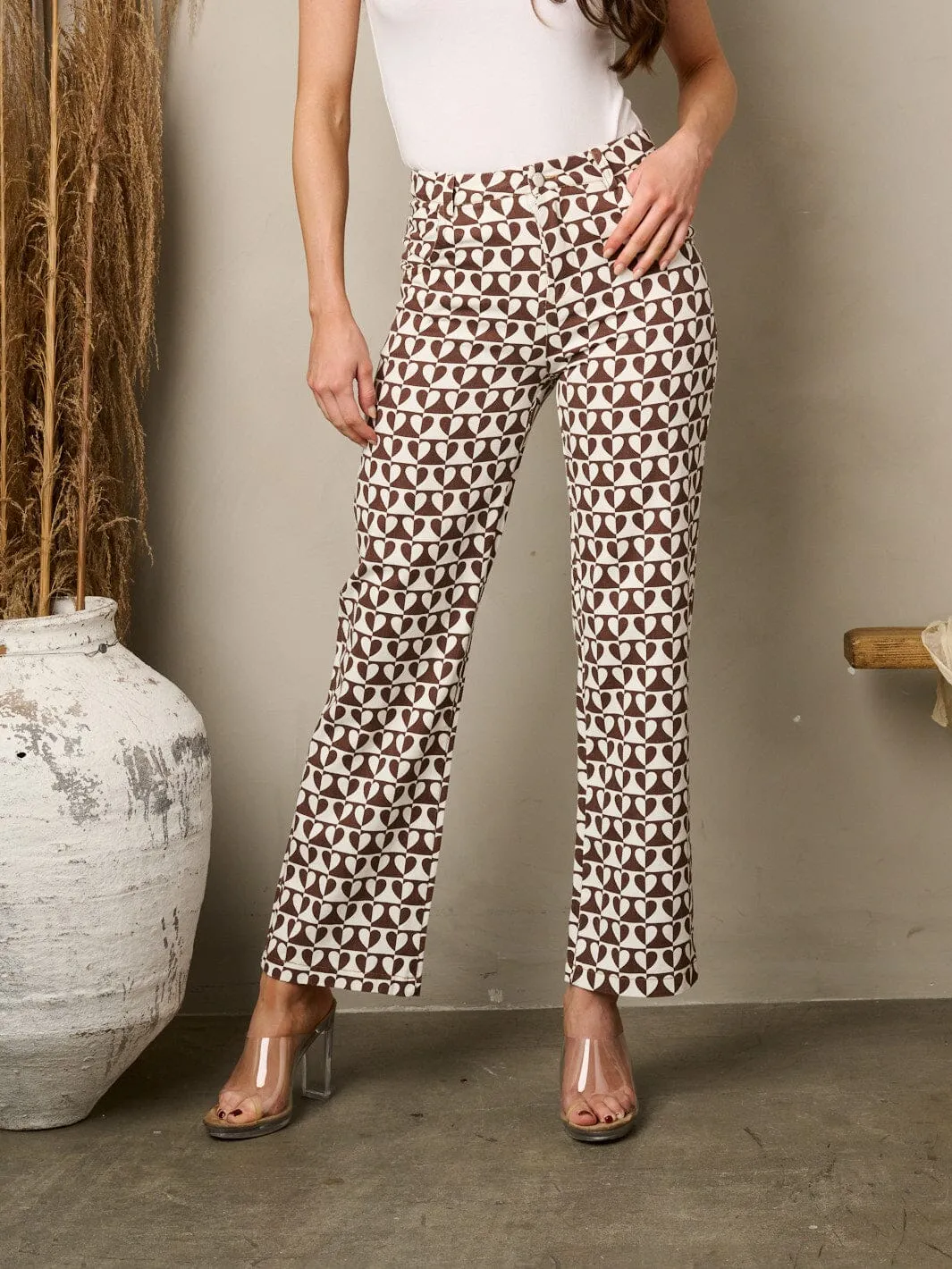 WOMEN'S WIDE LEG POCKETS PRINTED DENIM JEANS