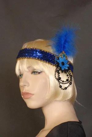 Woven Flower Blue Flapper Headband Deluxe