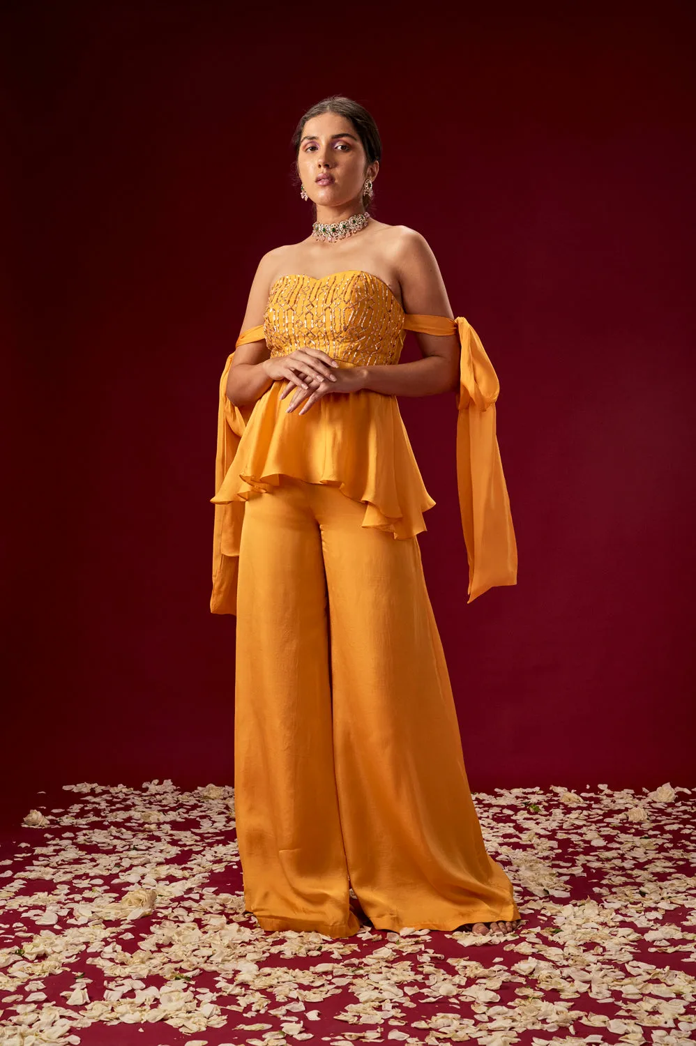 Yellow Babydoll Top With Palazo
