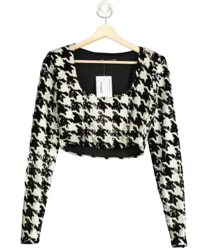 ZARA Black Sequin Houndstooth Top UK S