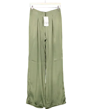 ZARA Sage Green Satin Trousers UK XS