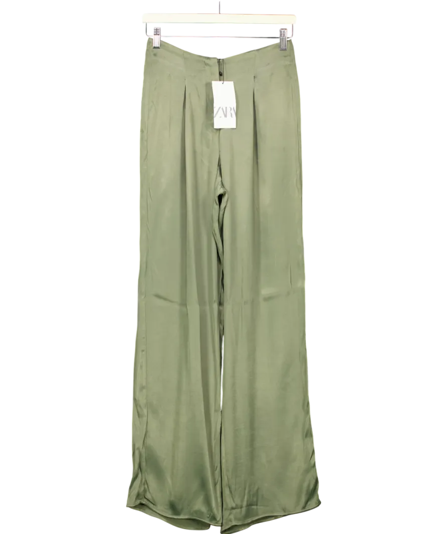 ZARA Sage Green Satin Trousers UK XS